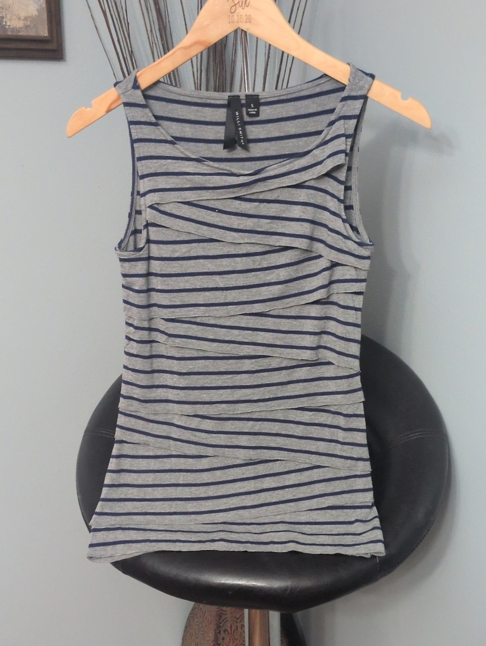 Willi Smith Gray Tank Top with Navy Stripes